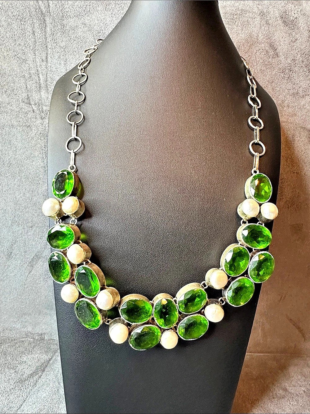 Peridot Pearl and Sterling Silver Necklace